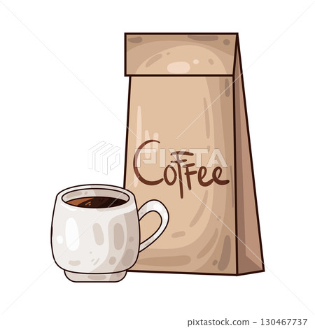 illustration of coffee cup with coffee bag 130467737