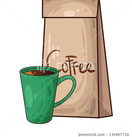 illustration of coffee cup with coffee bag illustration of coffee cup with coffee bag 130467738