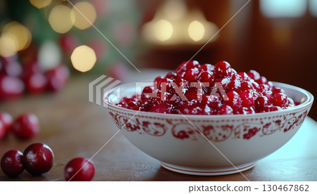 Cranberry sauce jelly sweet jam on bowl blurred background Cranberry sauce jelly sweet jam on bowl blurred background 130467862