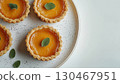Mini pumpkin pie tarts snack dessert homemade in white plate copy space background 130467951
