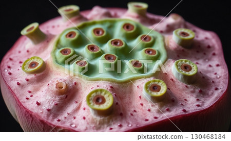 Lotus pink flower macro photo closeup foliage petal nature background 130468184