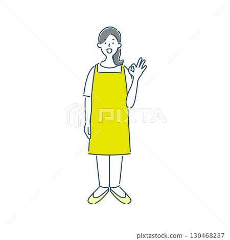 一個簡單的線條畫插圖,一位微笑的女幼兒園老師做出了“OK”的手勢 一個簡單的線條畫插圖,一位微笑的女幼兒園老師做出了“OK”的手勢 130468287