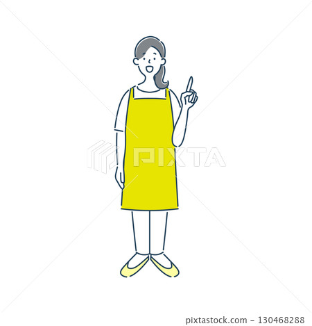 一個簡單的線條畫插圖,一位微笑的女托兒所老師指著並解釋 一個簡單的線條畫插圖,一位微笑的女托兒所老師指著並解釋 130468288