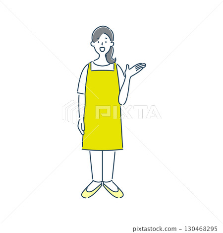 Simple line drawing illustration of a female nursery teacher giving instructions 130468295