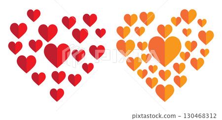 Solid heart shape collection made of different shaped vector illustrations. 130468312