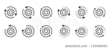 Repeating Gear Icons with Circular Arrows. 130468483