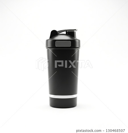Black protein shaker bottle with flip cap and silver accent 130468507