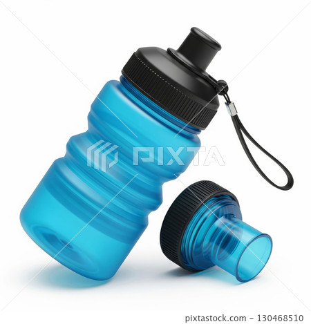 Blue collapsible water bottle with black cap and strap Blue collapsible water bottle with black cap and strap 130468510