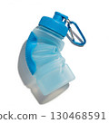 Collapsible blue water bottle with carabiner clip 130468591