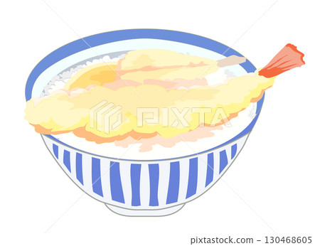 炸蝦天婦羅蓋飯插圖 130468605