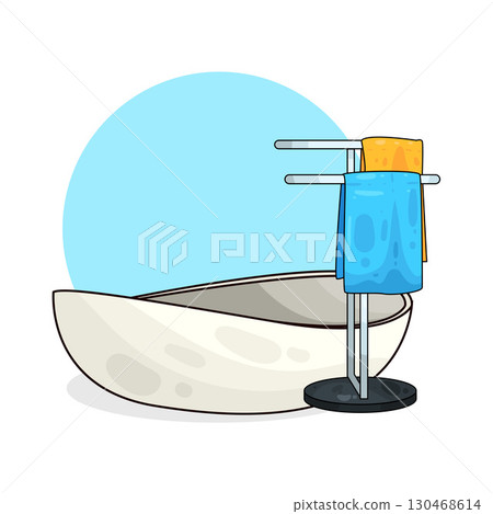 illustration of bathtub and towel rack illustration of bathtub and towel rack 130468614