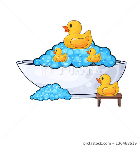 illustration of bathtub with rubber duck 130468619
