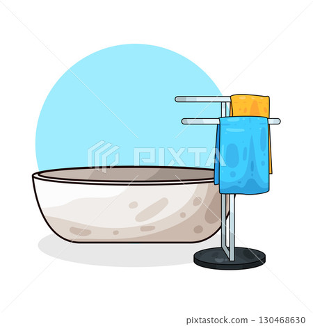 illustration of bathtub and towel rack 130468630