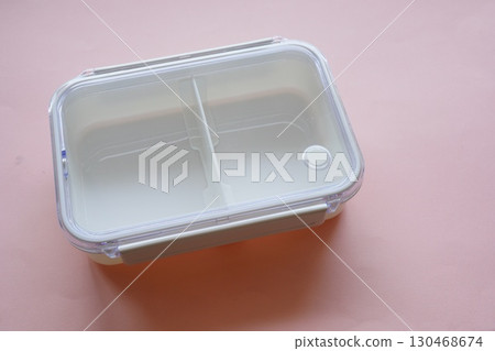 White lunch box with lid Plastic storage container with compartments 130468674