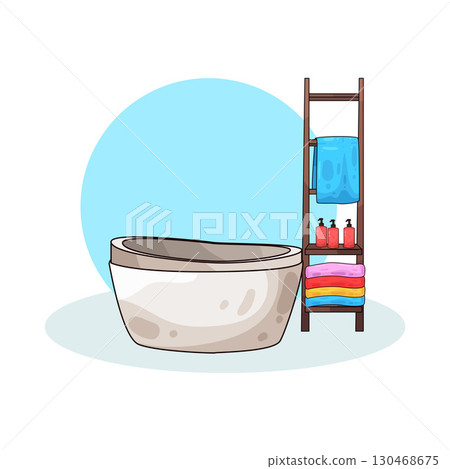illustration of bathtub and storage shelf illustration of bathtub and storage shelf 130468675