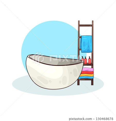 illustration of bathtub and storage shelf 130468678