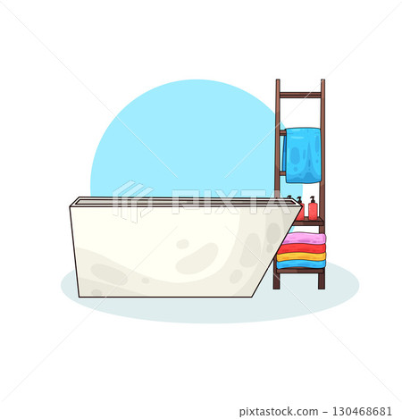 illustration of bathtub and storage shelf 130468681