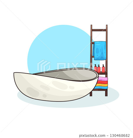 illustration of bathtub and storage shelf 130468682