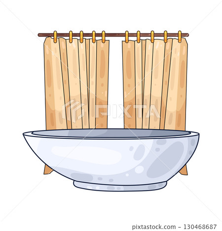 illustration of bathtub with curtain illustration of bathtub with curtain 130468687