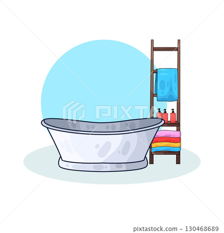 illustration of bathtub and storage shelf 130468689