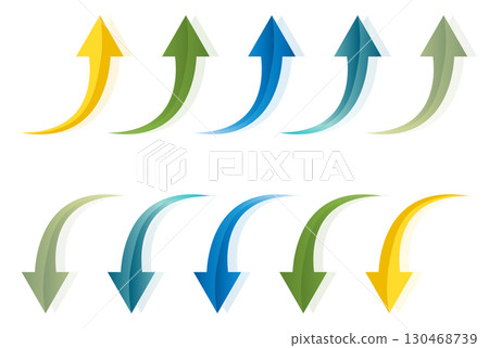 Glossy curved arrow icon set of up and down arrow vector illustration. 130468739
