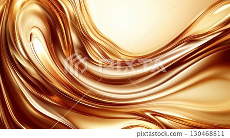 Golden fluid waves create a mesmerizing abstract pattern in soft light during a serene morning 130468811