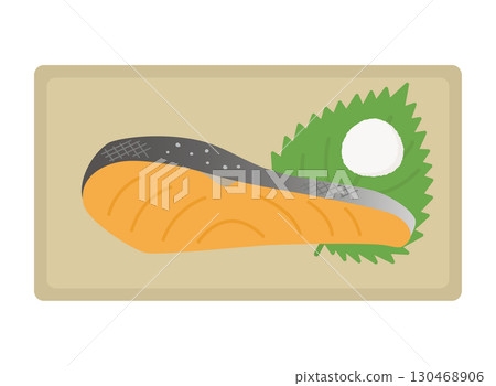 A simple illustration of grilled salmon on a plate 130468906