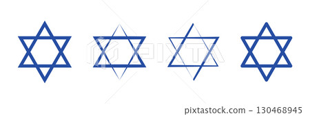 Stylized blue Star of David symbols on white background. Six Pointed Star David Icon. Stylized blue Star of David symbols on white background. Six Pointed Star David Icon. 130468945