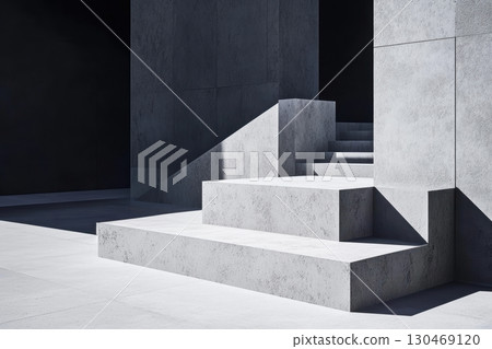 Modern architectural steps create a striking interplay of light and shadow in a minimalistic setting Modern architectural steps create a striking interplay of light and shadow in a minimalistic setting 130469120