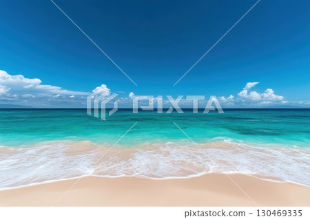 Vibrant ocean meets sandy beach under a clear blue sky at midday Vibrant ocean meets sandy beach under a clear blue sky at midday 130469335