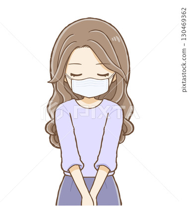 戴著面具、長波浪發弓（上身）的女子 130469362