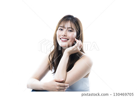 Young woman beauty skin care white background smile Young woman beauty skin care white background smile 130469705