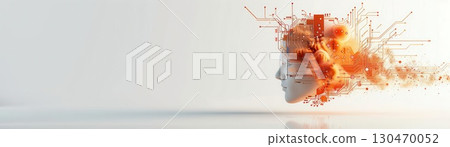 Abstract concept of human head with orange and white paint splatter. 130470052