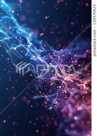 Abstract glowing orb with colorful lights and bokeh, representing technology and connection. 130470424