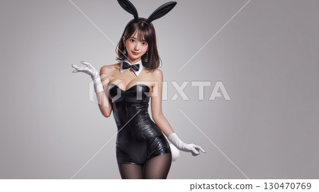 Portrait of a woman in a black bunny girl costume 130470769