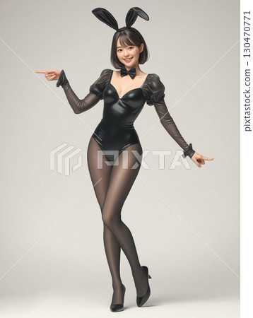 Portrait of a woman in a black bunny girl costume 130470771