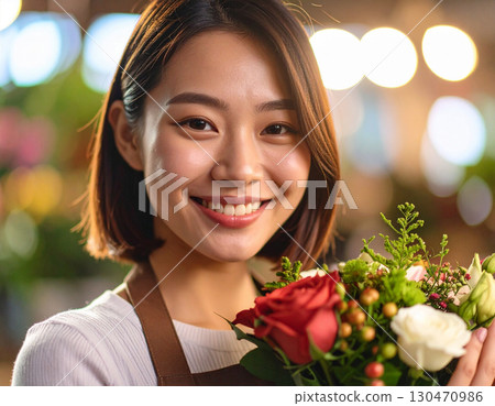 Young female florist clerk 130470986