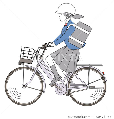 騎自行車的國中和高中女學生 130471057