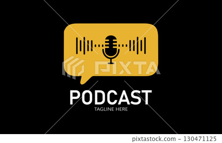 Podcast logo design with a microphone icon and audio wave lines podcast player. Podcast logo design with a microphone icon and audio wave lines podcast player. 130471125
