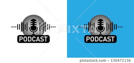 Podcast design with microphone and sound waves. Podcast player. Podcast design with microphone and sound waves. Podcast player. 130471136