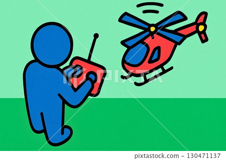 一名駕駛無線電遙控直升機的人，平面設計插圖 130471137