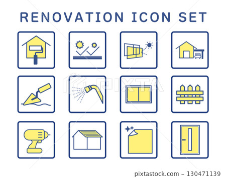 房屋裝修圖示集（藍色和黃色） 130471139