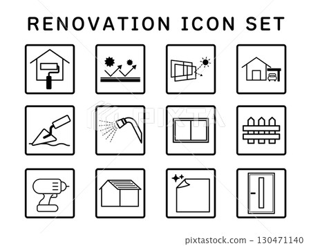 House renovation icon set (monochrome) 130471140