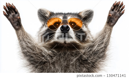 逼真的浣熊，姿勢滑稽 130471141