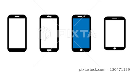 Phone icons of different smartphones, all with blank screens. 130471159