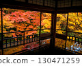 Kyoto Rurikoin temple upper floor architect with colorful autumn leaf 130471259