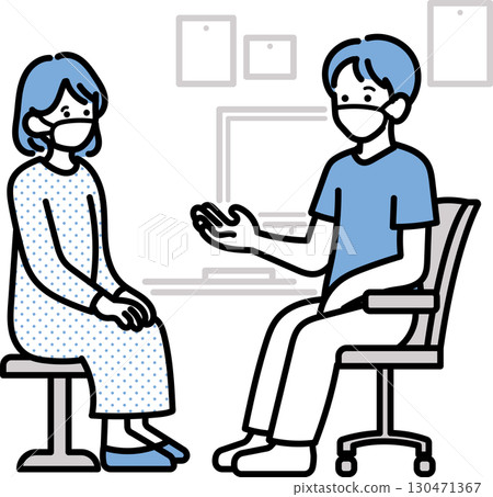 Illustration of a doctor wearing a mask and examining a patient 130471367