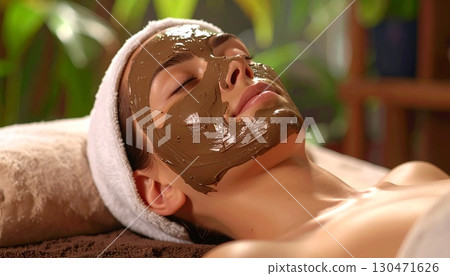 Mud pack facial treatment at a beauty salon 130471626