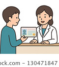 Illustration of a person presenting their My Number health insurance card at a hospital reception 130471847