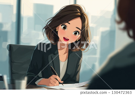 A smart Japanese businesswoman who leads strategic negotiations 130472363